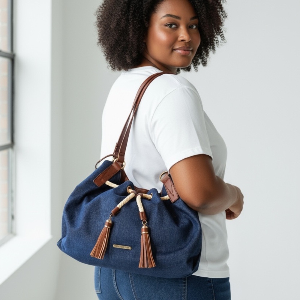 Liz Claiborne Blue and Brown Shoulder Bag